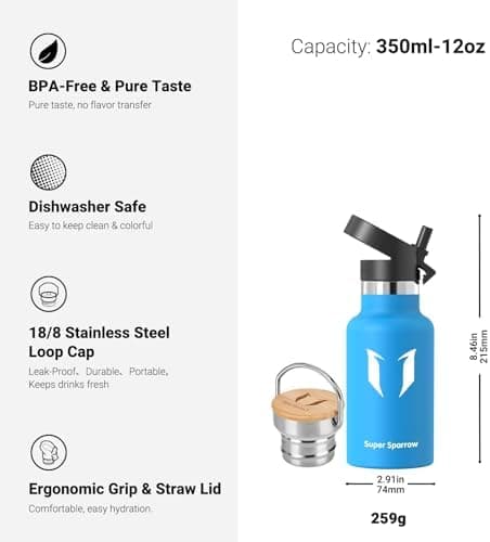 Super Sparrow Trinkflasche Edelstahl - Auslaufsicher Thermoskanne - Kinder für Sprudel, Sport, Schule, Fitness - 500ml -