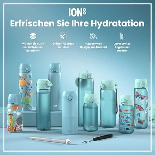 ion8 Kinder Trinkflasche Edelstahl 400ml Nicht Isoliert Sichere Verriegelung Spülmaschinenfest Klappdeckel Leicht zu Rei