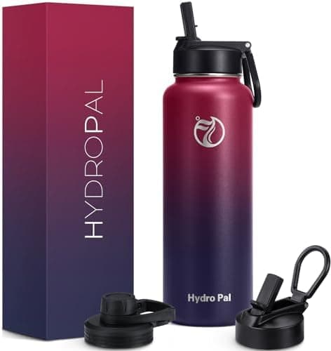 HydroPal Edelstahl Trinkflasche - Isolierte Flasche mit Strohhalm & 2 Deckeln, Auslaufsichere Isolierung für Sport, 500m