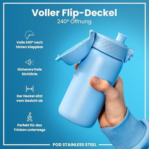ion8 Kinder Trinkflasche Edelstahl 400ml Nicht Isoliert Sichere Verriegelung Spülmaschinenfest Klappdeckel Leicht zu Rei
