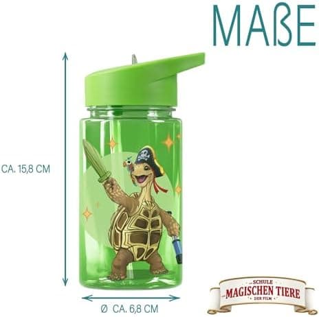 AWAVE Schule Magische Tiere Trinkflasche Kinder Edelstahl 380ml Blau Kohlensäure geeignet Thermosflasche Juri Einhandöff