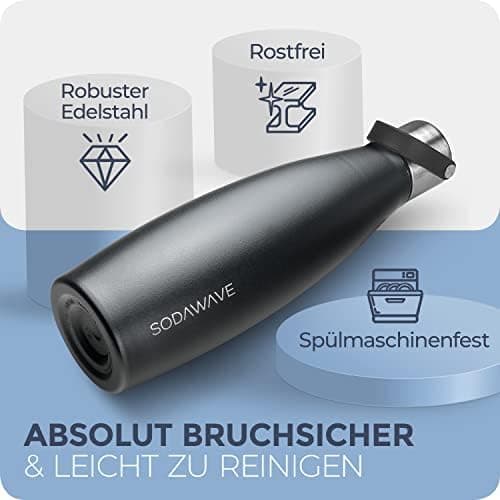 SODAWAVE® Trinkflasche Edelstahl extra groß [850ml] für SodaStream Crystal I 100% auslaufsichere Trinkflasche ideal für