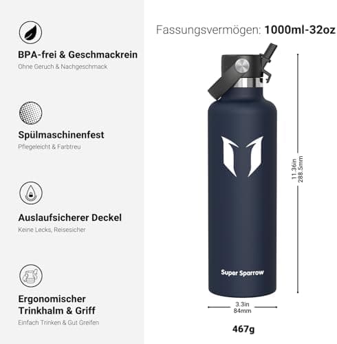 Super Sparrow Thermobecher für Sport und Outdoor - 500ml, 750ml - BPA-Frei, ClimatePartner certified - FlipFlow Trinkfla