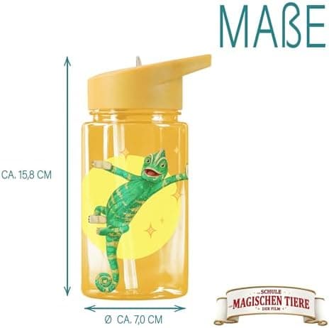 AWAVE Schule Magische Tiere Trinkflasche Kinder Edelstahl 380ml Blau Kohlensäure geeignet Thermosflasche Juri Einhandöff