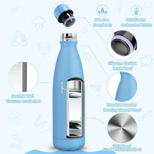 HoneyHolly Kinder Trinkflasche Doppelwandig, 500ML BPA-frei, Thermosflasche für Fitness und Gym