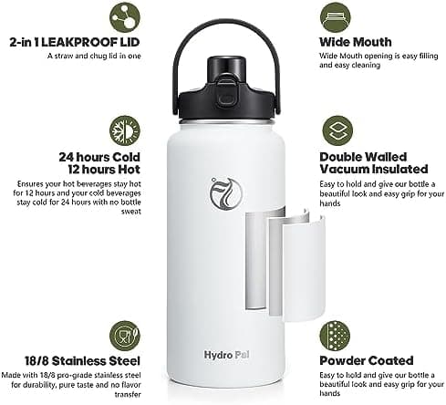 HydroPal Trinkflasche Edelstahl - 1900ml mit Henkel für Fitness, BPA-Frei, flasche Metall, Aesthetic trinkflasche Mitter