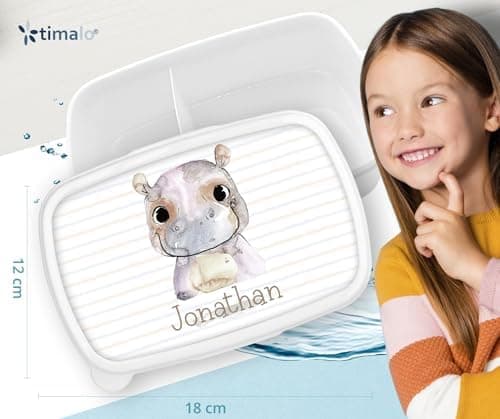 Timalo® Brotdose Kinder mit Namen | Personalisierte Bento Lunchbox für Jungen & Mädchen | Kindergarten & Schule Motiv Ti