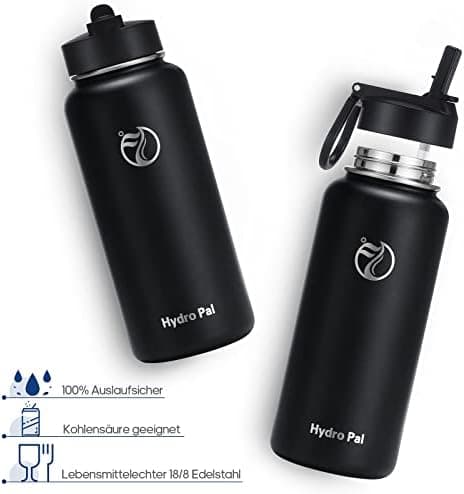 HydroPal Edelstahl Trinkflasche - Isolierte Flasche mit Strohhalm & 2 Deckeln, Auslaufsichere Isolierung für Sport, 500m