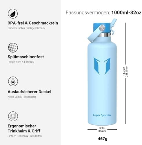 Super Sparrow Thermobecher für Sport und Outdoor - 500ml, 750ml - BPA-Frei, ClimatePartner certified - FlipFlow Trinkfla