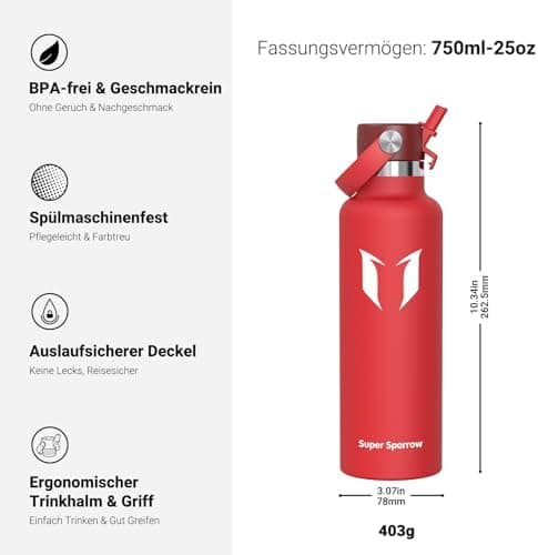 Super Sparrow Thermobecher für Sport und Outdoor - 500ml, 750ml - BPA-Frei, ClimatePartner certified - FlipFlow Trinkfla