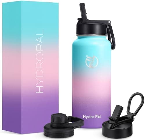 HydroPal Edelstahl Trinkflasche - Isolierte Flasche mit Strohhalm & 2 Deckeln, Auslaufsichere Isolierung für Sport, 500m