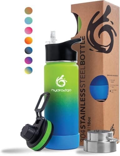 hydro2go Edelstahl Trinkflasche Mit Strohhalm, Bpa-Frei, Isolierflasche Für Kinder, Sport & Outdoor, 12h Heiß 24h Kalt H