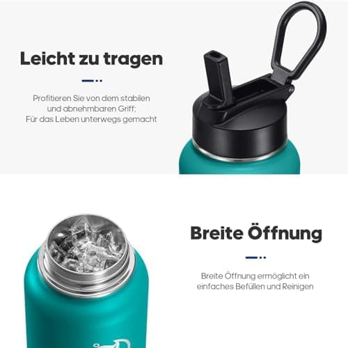 HydroPal Edelstahl Trinkflasche - Isolierte Flasche mit Strohhalm & 2 Deckeln, Auslaufsichere Isolierung für Sport, 500m