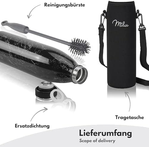 Milu Edelstahl Trinkflasche für Erwachsene – 750ml Isolierflasche zum Tragen – auslaufsicher, Kohlensäuregerecht inkl. R