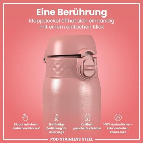 ion8 Kinder Trinkflasche Edelstahl 400ml Nicht Isoliert Sichere Verriegelung Spülmaschinenfest Klappdeckel Leicht zu Rei