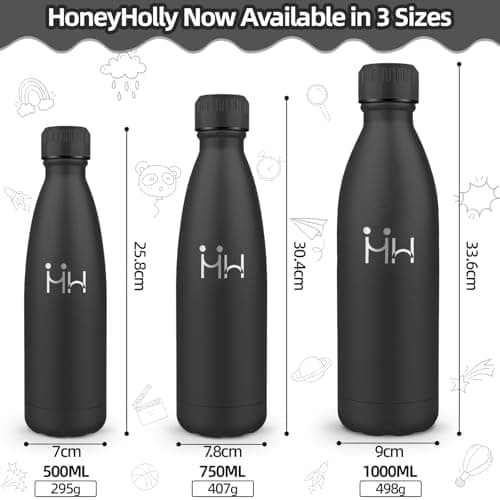 HoneyHolly Kinder Trinkflasche Doppelwandig, 500ML BPA-frei, Thermosflasche für Fitness und Gym