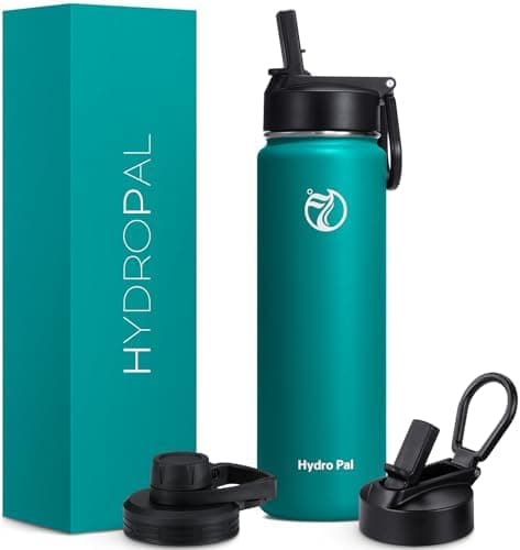 HydroPal Edelstahl Trinkflasche - Isolierte Flasche mit Strohhalm & 2 Deckeln, Auslaufsichere Isolierung für Sport, 500m