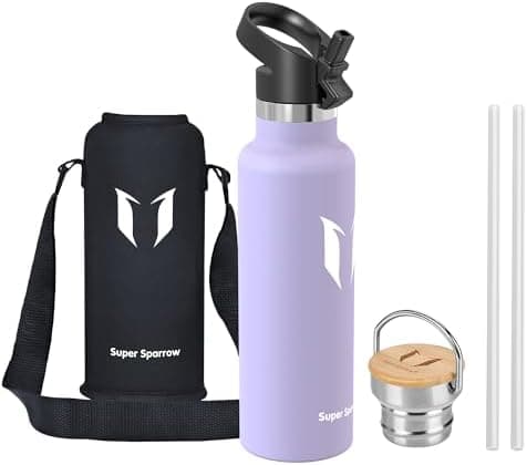 Super Sparrow Trinkflasche Edelstahl - Auslaufsicher Thermoskanne - Kinder für Sprudel, Sport, Schule, Fitness - 500ml -