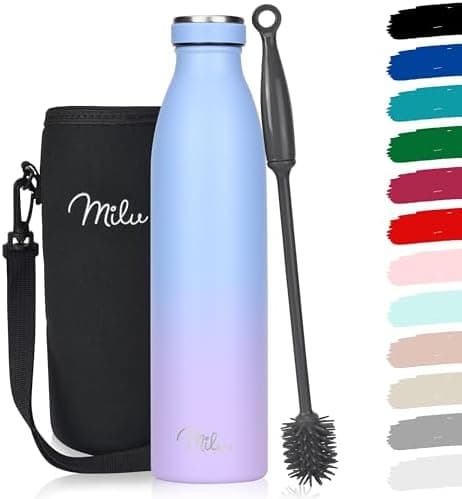 Milu Edelstahl Trinkflasche für Erwachsene – 750ml Isolierflasche zum Tragen – auslaufsicher, Kohlensäuregerecht inkl. R