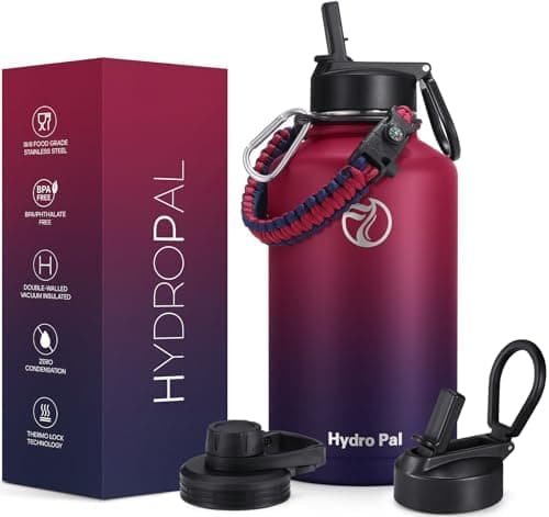 HydroPal Edelstahl Trinkflasche - Isolierte Flasche mit Strohhalm & 2 Deckeln, Auslaufsichere Isolierung für Sport, 500m