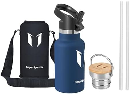 Super Sparrow Trinkflasche Edelstahl - Auslaufsicher Thermoskanne - Kinder für Sprudel, Sport, Schule, Fitness - 500ml -