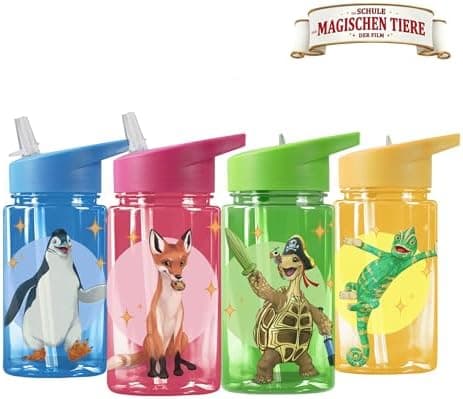 AWAVE Schule Magische Tiere Trinkflasche Kinder Edelstahl 380ml Blau Kohlensäure geeignet Thermosflasche Juri Einhandöff