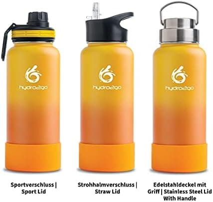 hydro2go Edelstahl Trinkflasche Mit Strohhalm, Bpa-Frei, Isolierflasche Für Kinder, Sport & Outdoor, 12h Heiß 24h Kalt H