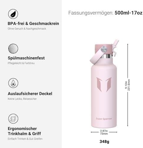 Super Sparrow Thermobecher für Sport und Outdoor - 500ml, 750ml - BPA-Frei, ClimatePartner certified - FlipFlow Trinkfla