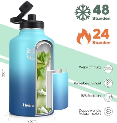 HydroPal Edelstahl Trinkflasche - Isolierte Flasche mit Strohhalm & 2 Deckeln, Auslaufsichere Isolierung für Sport, 500m