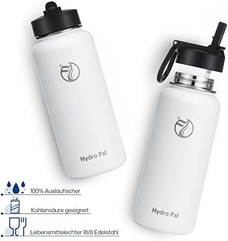 HydroPal Edelstahl Trinkflasche - Isolierte Flasche mit Strohhalm & 2 Deckeln, Auslaufsichere Isolierung für Sport, 500m