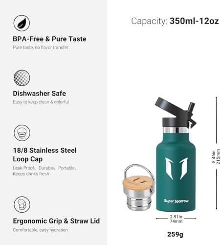 Super Sparrow Trinkflasche Edelstahl - Auslaufsicher Thermoskanne - Kinder für Sprudel, Sport, Schule, Fitness - 500ml -
