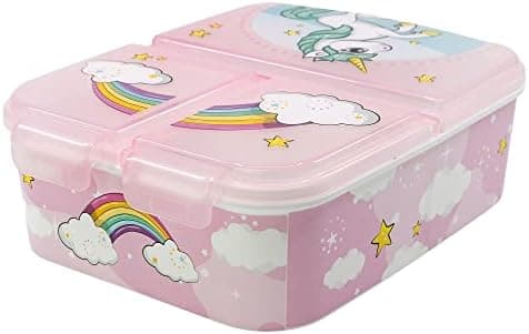 Stor Einhörner - Regenbogen Sandwich-Box mit 3 Fächern Kinder-Lunch-Box Snack-Halter dekorierte Lunch-Box