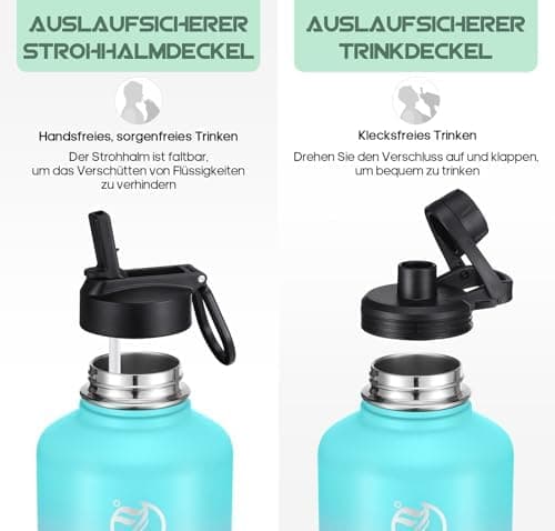 HydroPal Edelstahl Trinkflasche - Isolierte Flasche mit Strohhalm & 2 Deckeln, Auslaufsichere Isolierung für Sport, 500m
