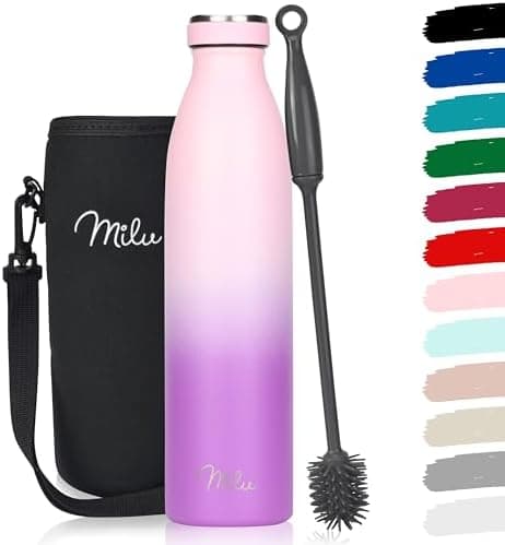 Milu Edelstahl Trinkflasche für Erwachsene – 750ml Isolierflasche zum Tragen – auslaufsicher, Kohlensäuregerecht inkl. R