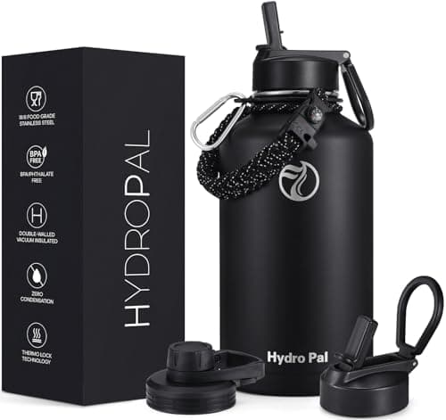 HydroPal Edelstahl Trinkflasche - Isolierte Flasche mit Strohhalm & 2 Deckeln, Auslaufsichere Isolierung für Sport, 500m