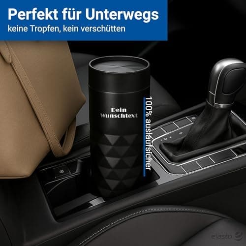 Thermobecher personalisiert 450 ml - auslaufsicherer Edelstahl to go Becher - Kaffeebecher für Büro, Auto und Uni - hält