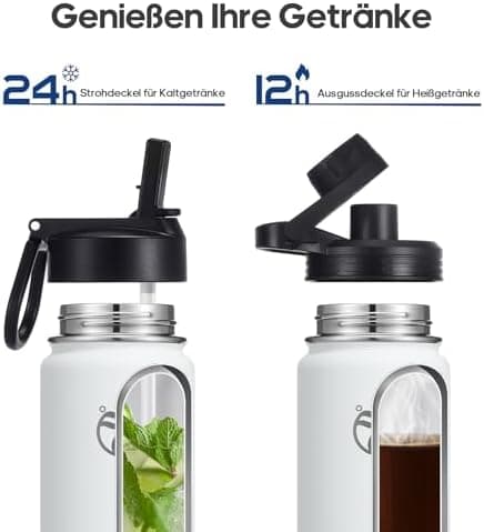 HydroPal Edelstahl Trinkflasche - Isolierte Flasche mit Strohhalm & 2 Deckeln, Auslaufsichere Isolierung für Sport, 500m