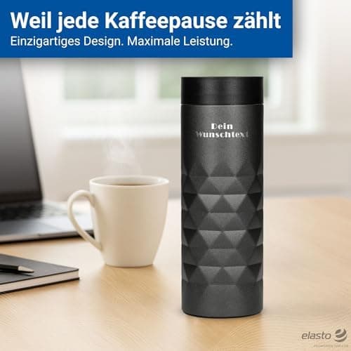 Thermobecher personalisiert 450 ml - auslaufsicherer Edelstahl to go Becher - Kaffeebecher für Büro, Auto und Uni - hält