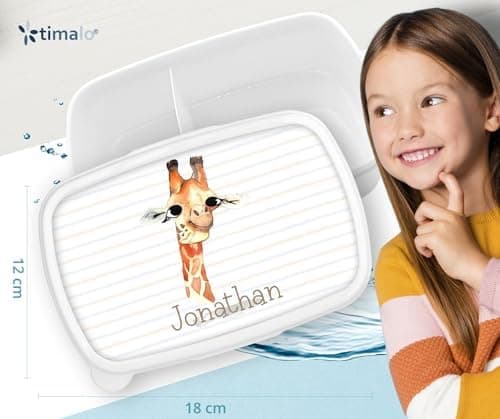 Timalo® Brotdose Kinder mit Namen | Personalisierte Bento Lunchbox für Jungen & Mädchen | Kindergarten & Schule Motiv Ti
