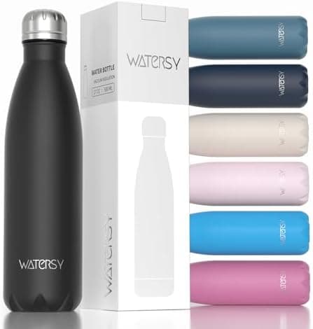 WATERSY Doppelwandige Edelstahl-Trinkflasche 500 ml Kinder ThermoSafe BPA-Frei Kalt&Warm Sprudel Dunkel Blau Sport Gym