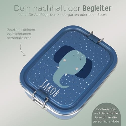 Wunderwunsch TRIXIE Edelstahl Lunchbox für Kinder, individuell mit deinem Namen persönliche Fuchslunchbox, perfekt zur E