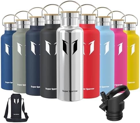 Super Sparrow Trinkflasche Edelstahl - Auslaufsicher Thermoskanne - Kinder für Sprudel, Sport, Schule, Fitness - 500ml -