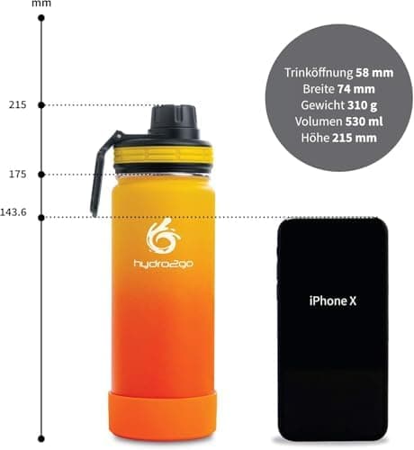 hydro2go Edelstahl Trinkflasche Mit Strohhalm, Bpa-Frei, Isolierflasche Für Kinder, Sport & Outdoor, 12h Heiß 24h Kalt H