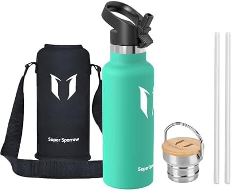 Super Sparrow Trinkflasche Edelstahl - Auslaufsicher Thermoskanne - Kinder für Sprudel, Sport, Schule, Fitness - 500ml -