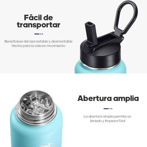 HydroPal Edelstahl Trinkflasche - Isolierte Flasche mit Strohhalm & 2 Deckeln, Auslaufsichere Isolierung für Sport, 500m
