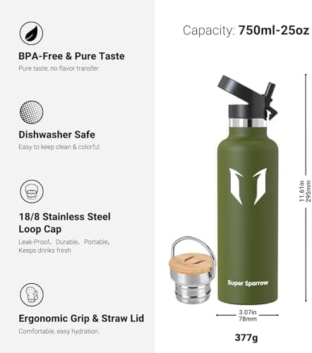 Super Sparrow Trinkflasche Edelstahl - Auslaufsicher Thermoskanne - Kinder für Sprudel, Sport, Schule, Fitness - 500ml -