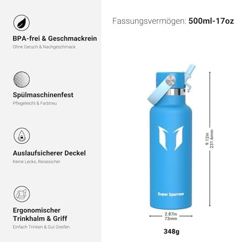 Super Sparrow Thermobecher für Sport und Outdoor - 500ml, 750ml - BPA-Frei, ClimatePartner certified - FlipFlow Trinkfla