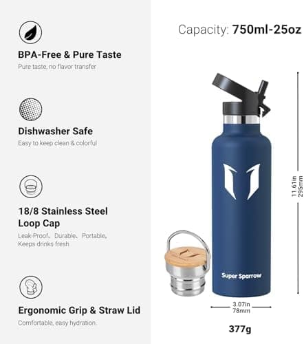 Super Sparrow Trinkflasche Edelstahl - Auslaufsicher Thermoskanne - Kinder für Sprudel, Sport, Schule, Fitness - 500ml -