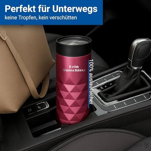 Thermobecher personalisiert 450 ml - auslaufsicherer Edelstahl to go Becher - Kaffeebecher für Büro, Auto und Uni - hält