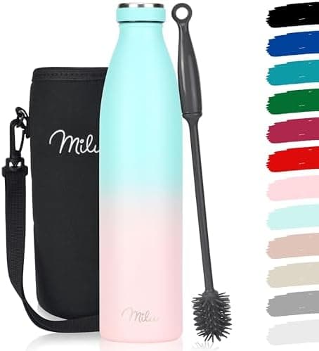 Milu Edelstahl Trinkflasche für Erwachsene – 750ml Isolierflasche zum Tragen – auslaufsicher, Kohlensäuregerecht inkl. R